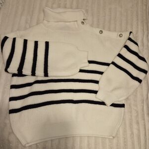 NWT Striped White and Black Highneck Button Sweater Women's Curve From Cider XXL